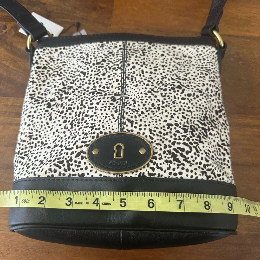 Fossil Black and Cream‎ Calfhair Print Crossbody bucket Bag NWT